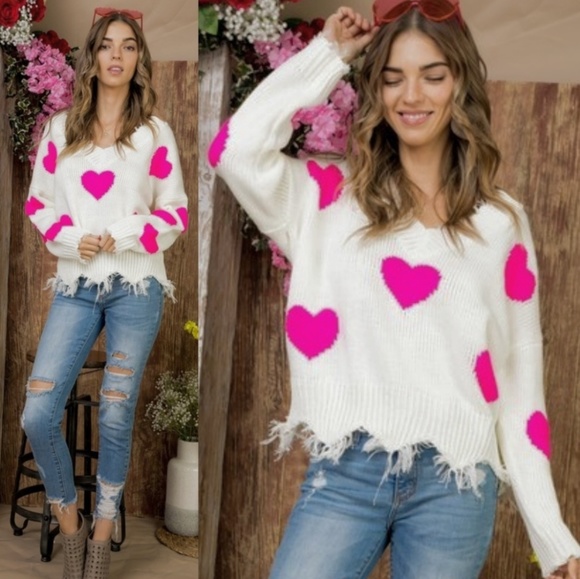 New Heart Embellished Off Shoulder Knit Sweater - Picture 3 of 8